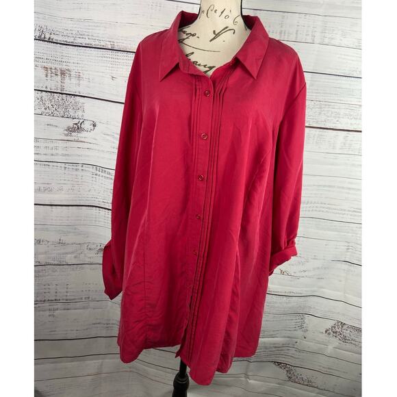 Catherines Button Front Shirt Womens 2X 22/24W Long Sleeve Collar Roll Tab Pink - Picture 3 of 10